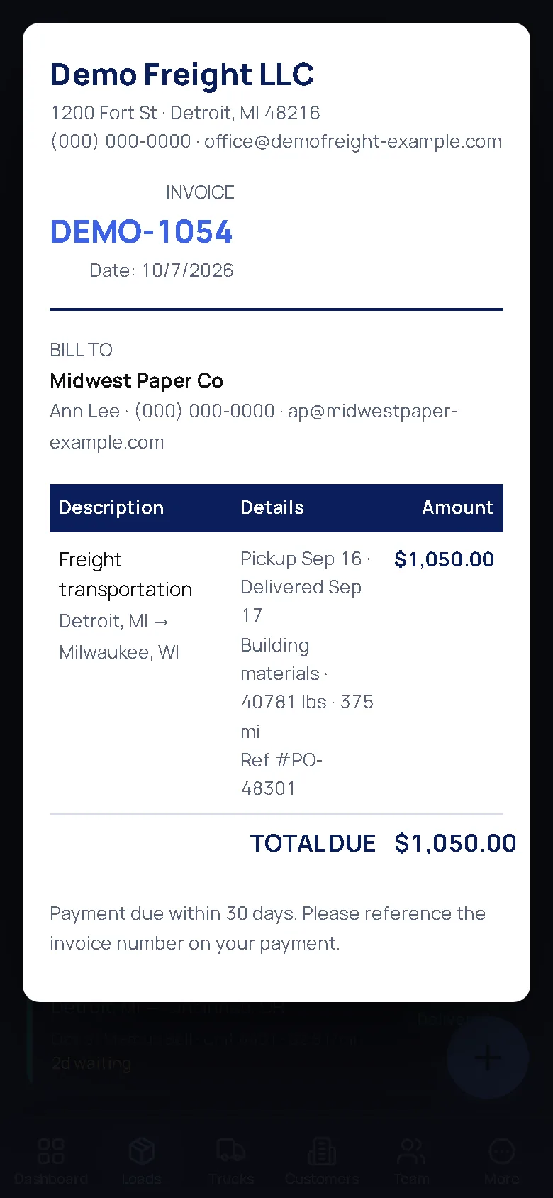 A MileBrain invoice