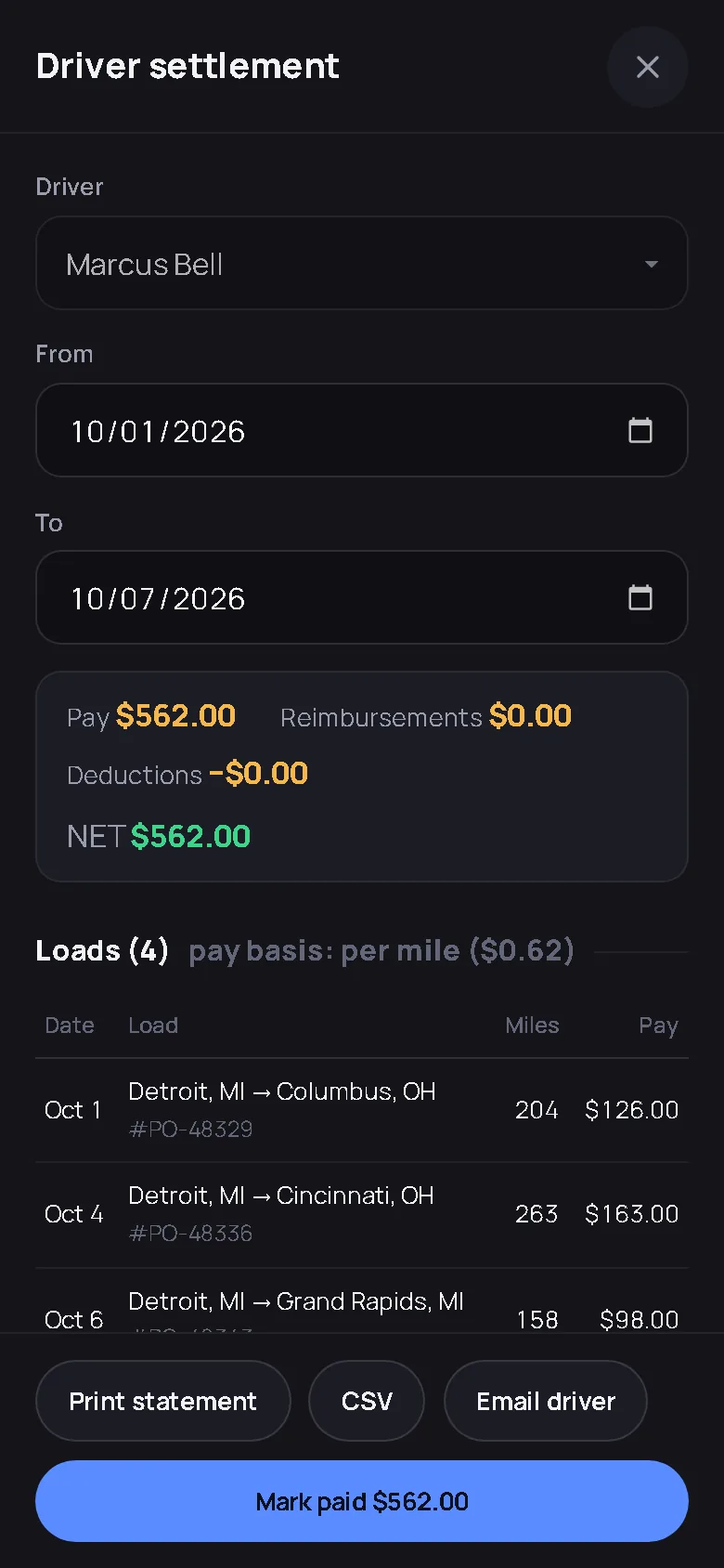 MileBrain driver settlement